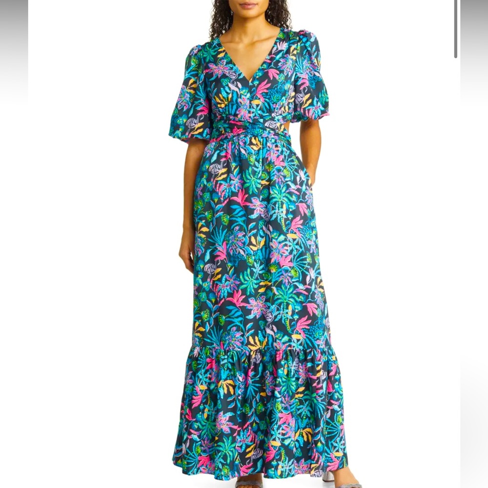 NWT Lilly Pulitzer Teyla Floral Puff Sleeve Maxi Dress, Size 4